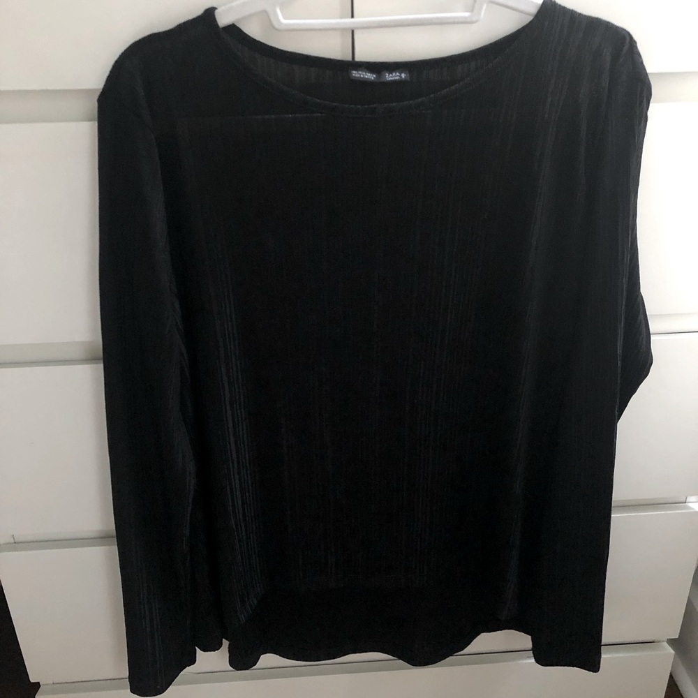 ZARA Black Textured Long-sleeve Crew Neck Top